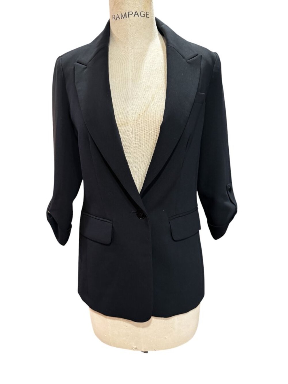 Maeve Anthropologie Black Blazer Roll Sleeve Size 2 Tailored Chic - Picture 3 of 8